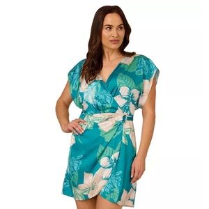 Adrianna Papell Teal Floral Mini Dress